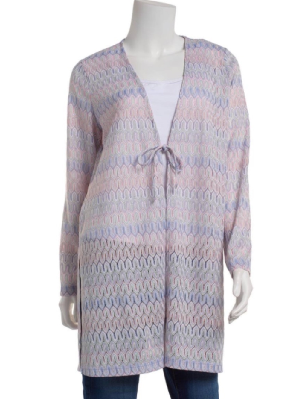 Kasper Tie Front Chevron Knit Cardigan